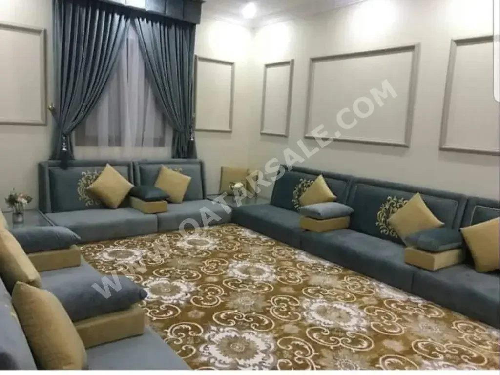 Sectional Living Room Set  Gray  Plaid  Velvet