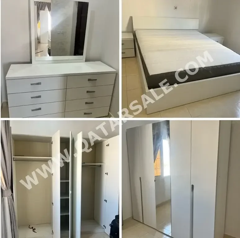 Beds - King  - White  - Mattress Included  - With Bedside Table  and Table Lamp