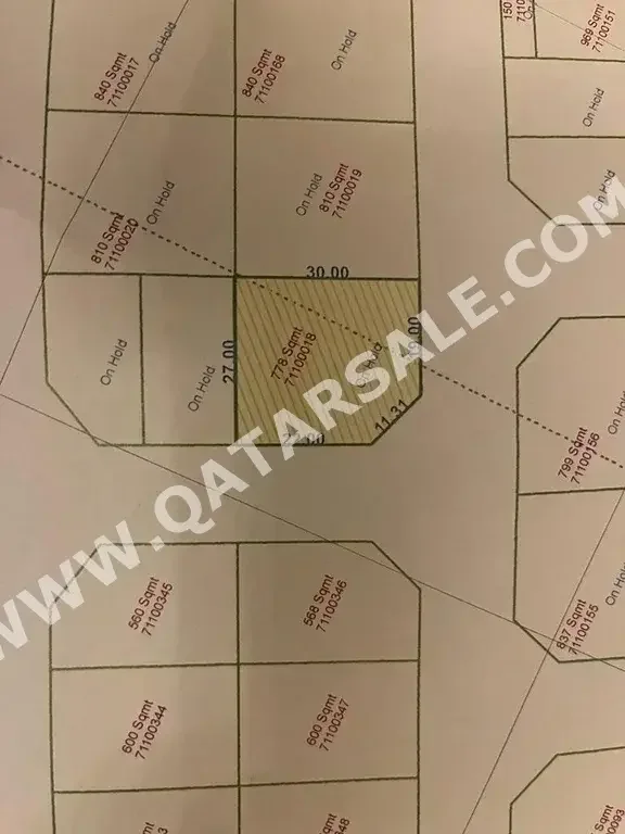 Lands For Sale in Umm Salal  - Al Kharaitiyat  -Area Size 778 Square Meter