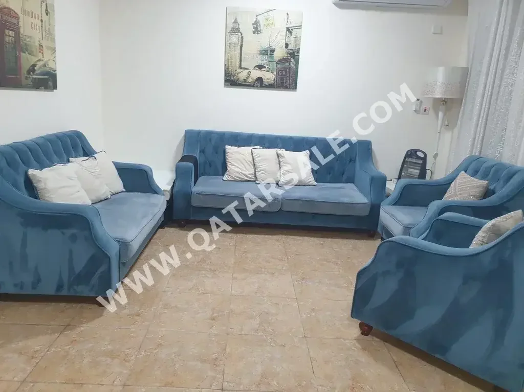 Sofas, Couches & Chairs Sofa Set  - Velvet  - Blue  and Side Tables