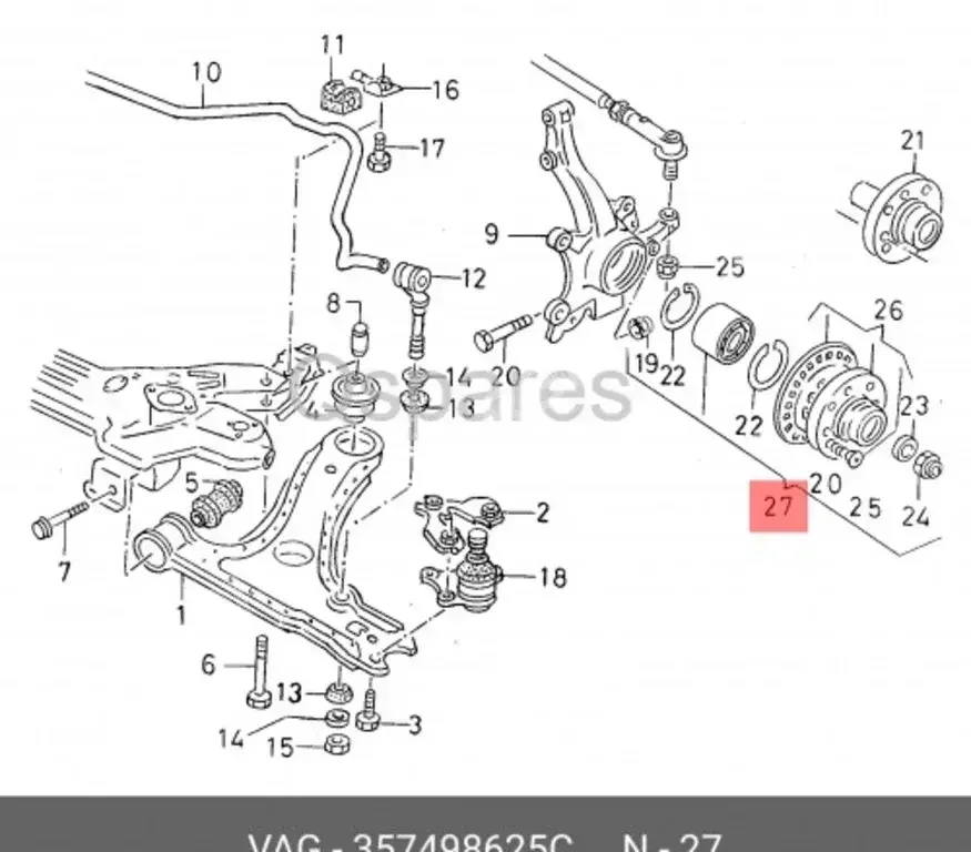 Car Parts - Volkswagen  Golf  - Brakes & Wheel Bearings  -Part Number: 357498625C