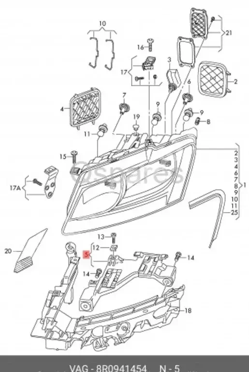 Car Parts - Audi  Q5  - Body Parts & Mirrors  -Part Number: 8R0941454
