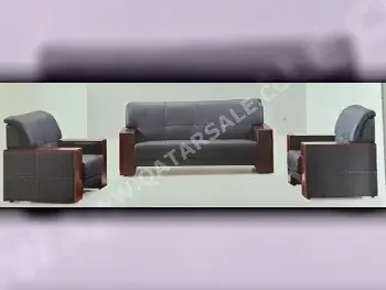 Sofas, Couches & Chairs 3-Seat Sofa & One Armchair  - Faux Leather  - Black