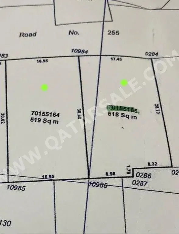 Lands For Sale in Al Daayen  - Umm Qarn  -Area Size 519 Square Meter