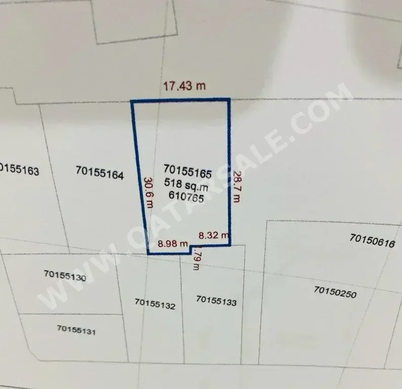 Lands For Sale in Al Daayen  - Umm Qarn  -Area Size 510 Square Meter