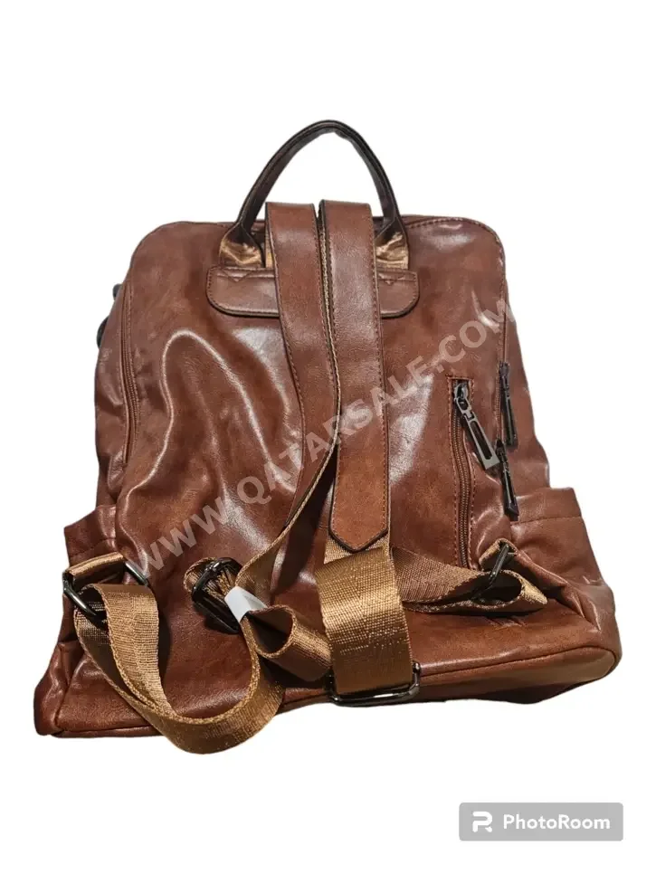 Backpacks  - Brown  - Faux Leather  - Unisex