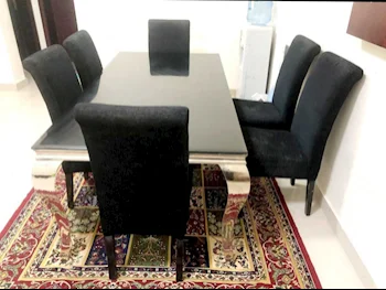 طاولة طعام مع كراسي  أسود  قطر  6 مقاعد