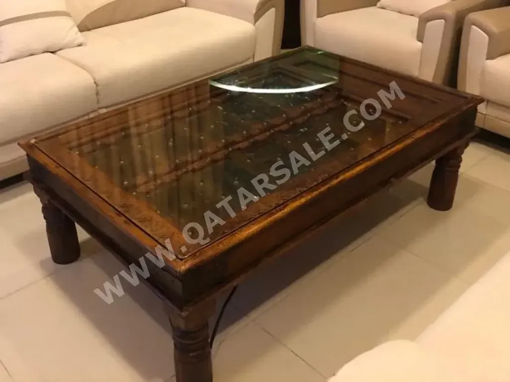 Glass  Wood  Brown  134 CM  84 CM  Rectangle Table