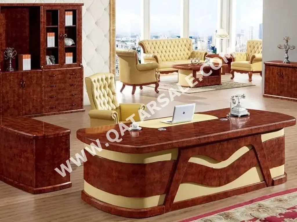 Desks & Computer Desks - Luxury Executive Desk  - Brown  - With Chest of 3 Drawers