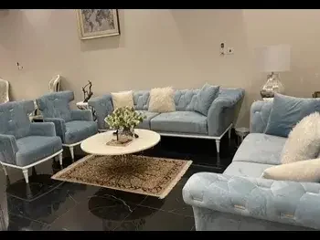 Sofas, Couches & Chairs 3-Seat Sofa & One Armchair  - Velvet  - Blue  - With Table  and Side Tables