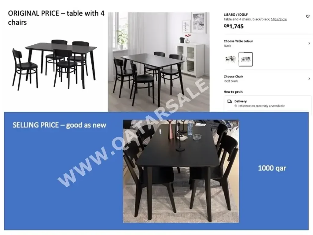 Dining Table with Chairs  - Black