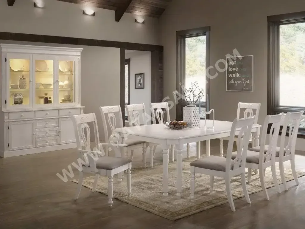 Dining Table with Chairs and Buffet  - White  - 8 Seats